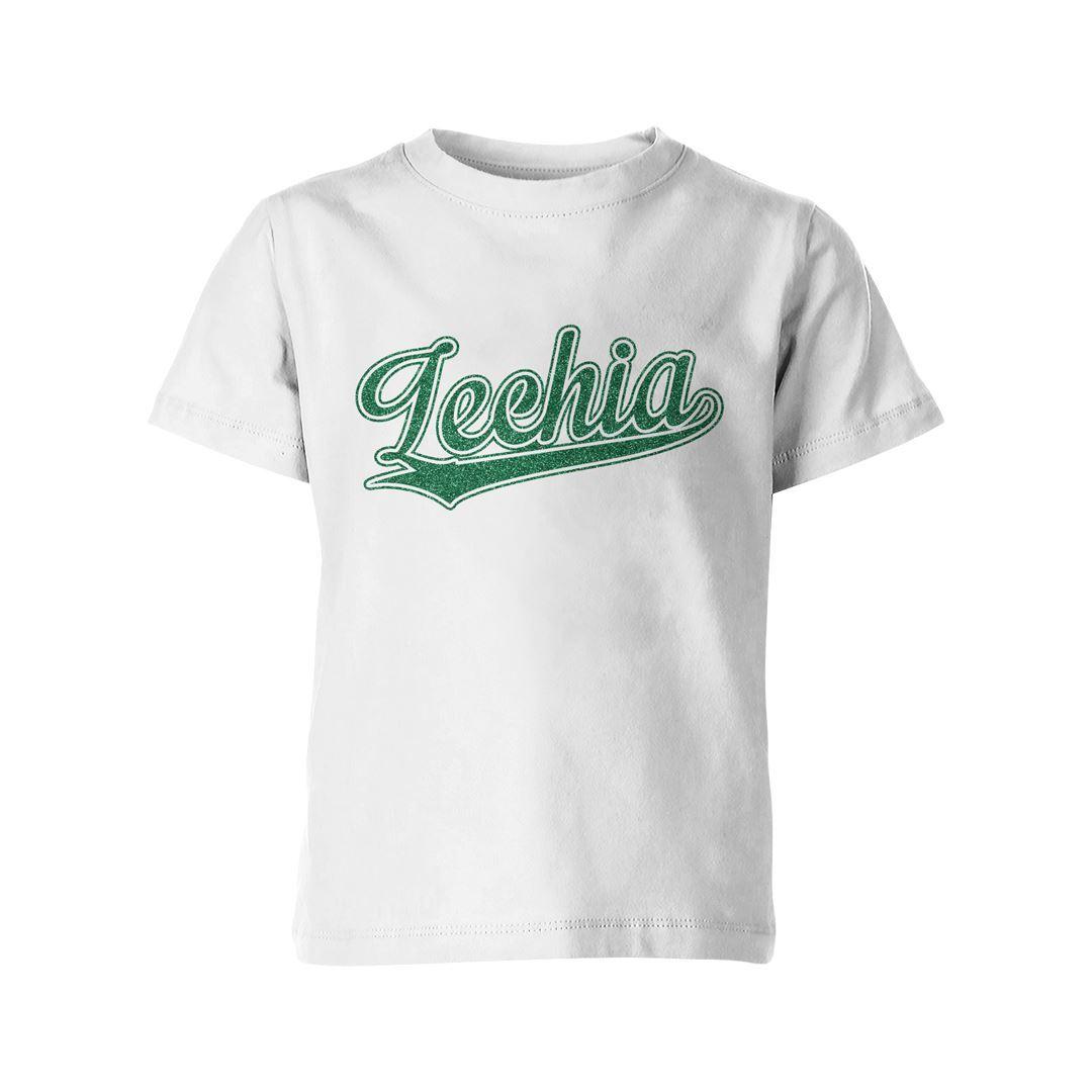 Koszulka dziecięca biała z brokatowym napisem Lechia